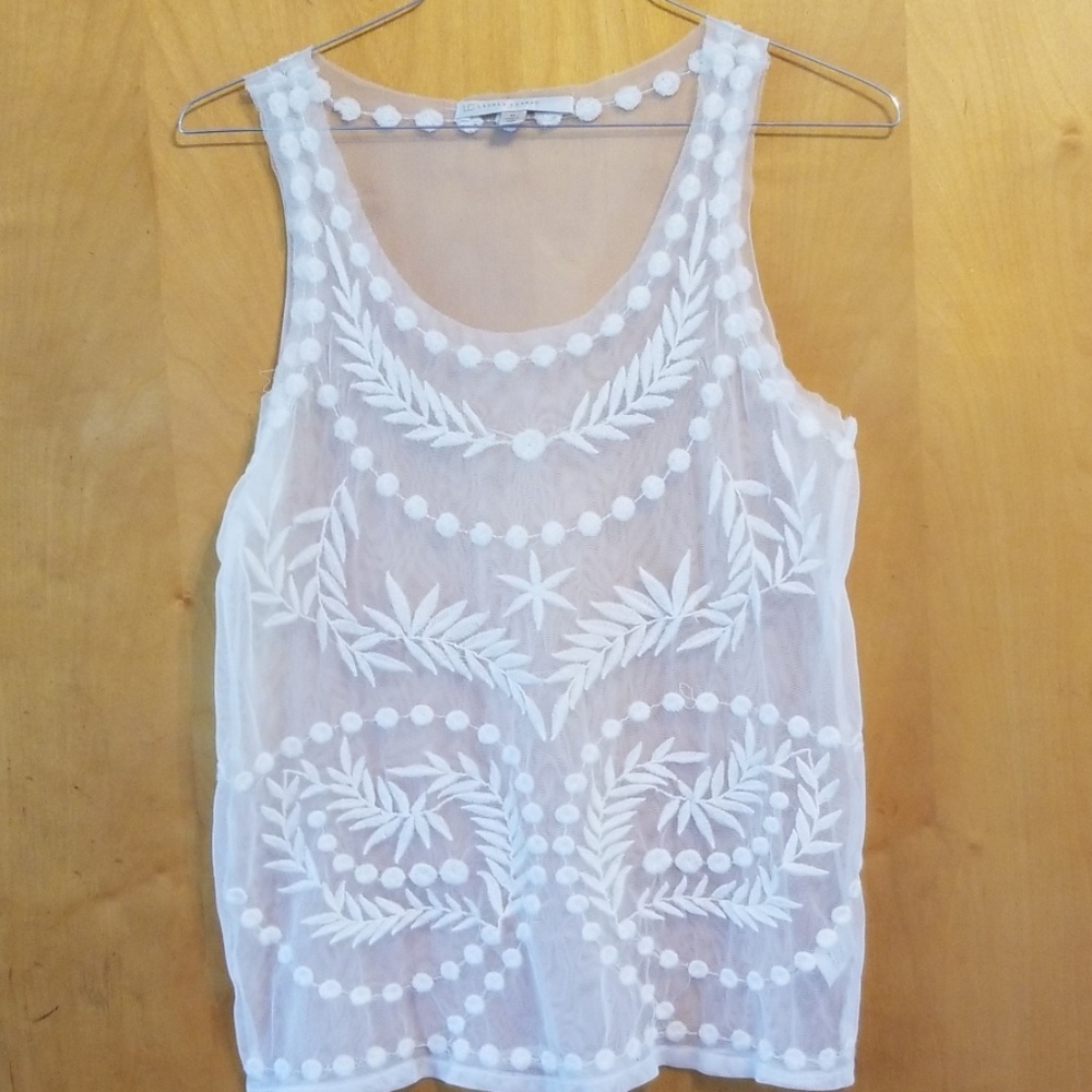 Lauren Conrad Embroidered mesh tank